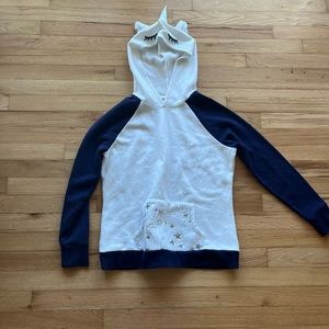 Justice adorable navy/white glittery unicorn hoodie! GUC.